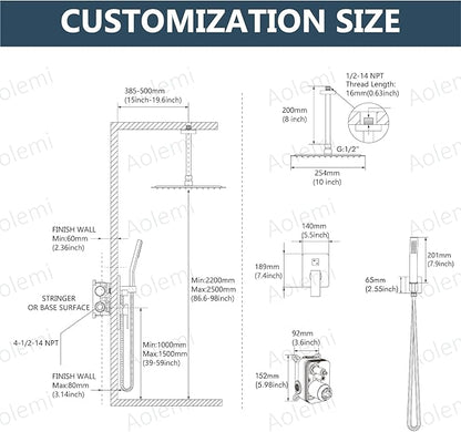 Aolemi Ceiling Mount Shower System Rain Shower Head with Handheld Spray High Pressure Shower Faucet Set Rough-in Valve Shower Trim Kit Included Bathroom Brushed Gold 10 Inch Ceiling Shower Head