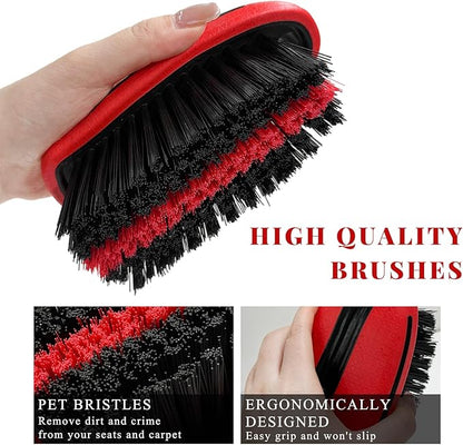 Carpet and Upholstery Cleaning Brush, Stiff Bristle Detailing Scrubber for Car Interior & Home, Portable Ergonomic Scrub Brushes for Floor Mat Carpet Leather Seat Couch (Red)
