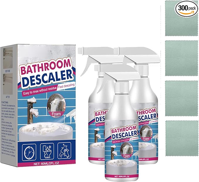 Bathroom Cleaner Spray Foam, Rinse Cleaning for Tub, Tile, Toilet, Shower, Glass Sink, Effectively Removes Stubborn Stains, Limescale, Soap Scum, Bathroom Descaler for Daily, Deep Clean (3PCS)