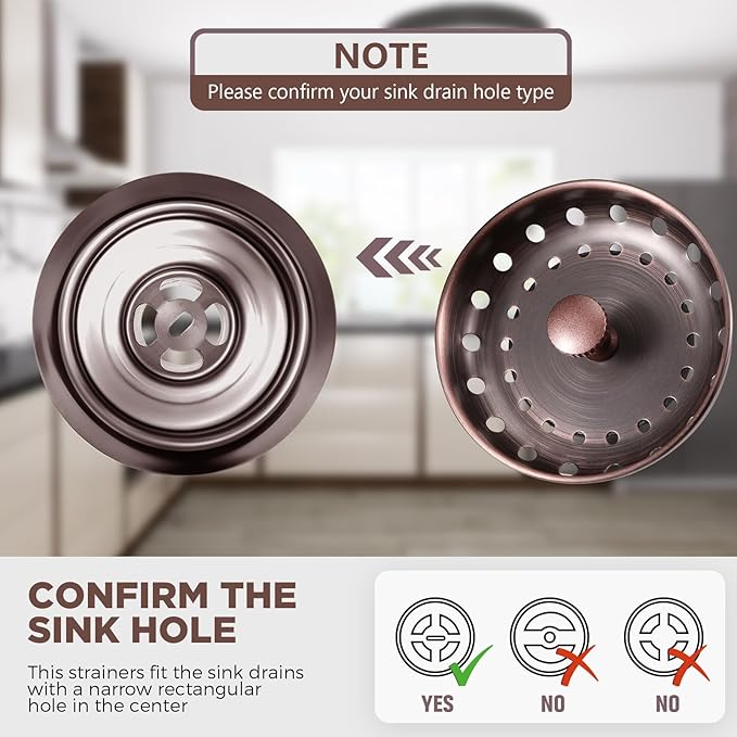 Mudder 3 Pcs Kitchen Sink Drain Strainer and Stopper Stainless Steel Garbage Disposal Plug with Handle Universal Anti-Clogging Kitchen Sink Filter Sieve Basket Strainer(Antique Copper)