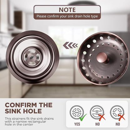 Mudder 3 Pcs Kitchen Sink Drain Strainer and Stopper Stainless Steel Garbage Disposal Plug with Handle Universal Anti-Clogging Kitchen Sink Filter Sieve Basket Strainer(Antique Copper)