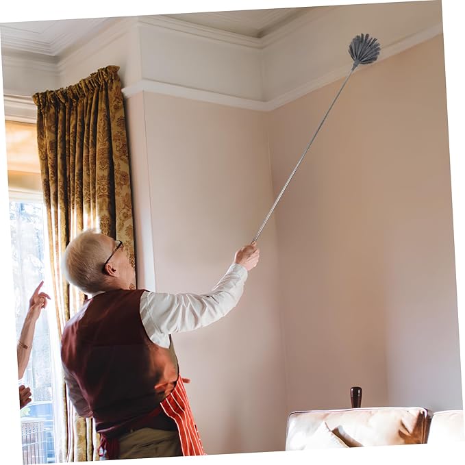 HEALLILY Ceiling Fan Duster Extendable Pole Cleaning Heads Web Remover for Indoor Outdoor Cleaning