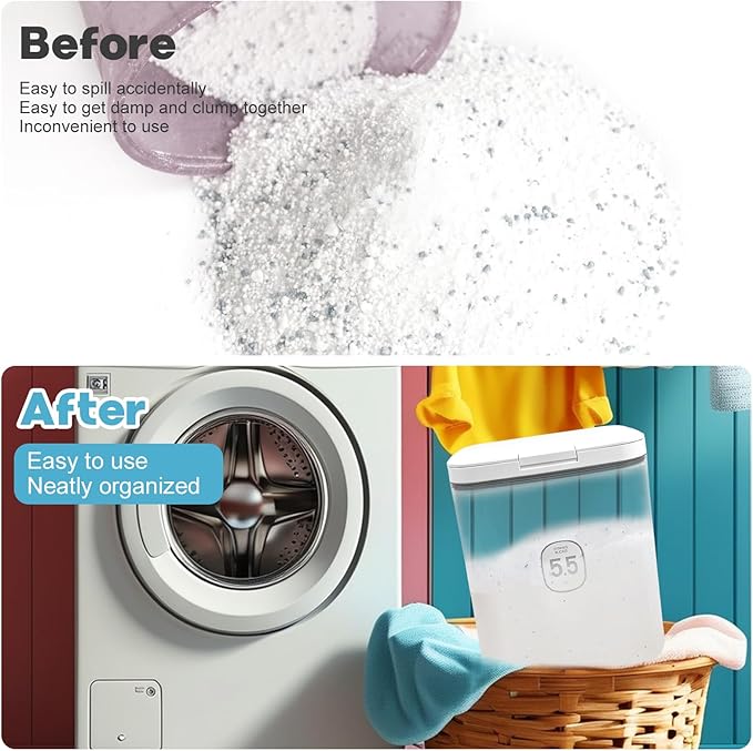 5.5L Laundry Detergent Dispenser with One-Press Lid, Laundry Powder Container for Laundry Room Organization and Storage Pod and Airtight Dishwasher Pod Holder for Bead Powder 1pack