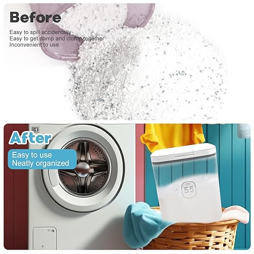 5.5L Laundry Detergent Dispenser with One-Press Lid Laundry Powder Container for Laundry Room Organization & Storage Pod and Airtight Dishwasher Pod Holder for Bead Powder, 1 Pack