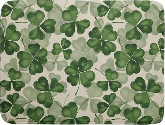 St Patrick's Day Dish Drying Mat for Kitchen Counter 18x24 Saint Patricks Clover Shamrock Green Print Absorbent Reversible Microfiber Drying Mats Kitchen Countertop Protector Dishes Drainer Rack Pad