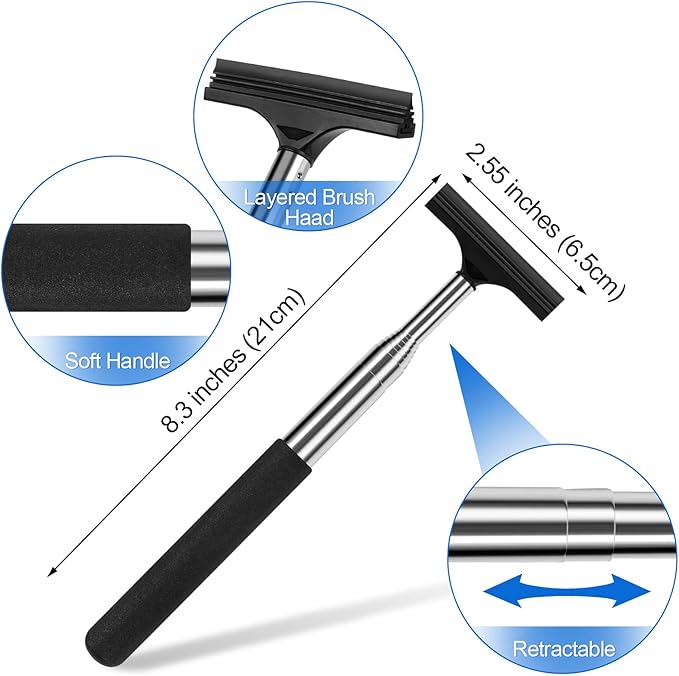 2 Pcs Car Mirror Wiper, 38.6in Handle Car Side Mirror Squeegee, Car Mirror Squeegee, Side Mirror Squeegee, Mini Squeegee for Rainy Foggy Weather