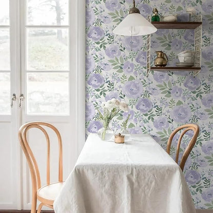 Orainege Floral Wallpaper Peel and Stick Wallpaper Floral Contact Paper 16.9in x118.1in Boho Peony Self Adhesive Removable Wall Paper for Bedroom Decor Vinyl, Purple