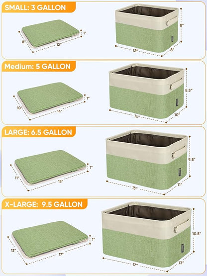 BALEINE 4 Pack Fabric Closet Storage Bins for Shelves, Linen Closet Organizers and Storage, Decorative Baskets for Organizing, Shelf, Clothes, Home, Office (Green, 15''x11''x9.5'')