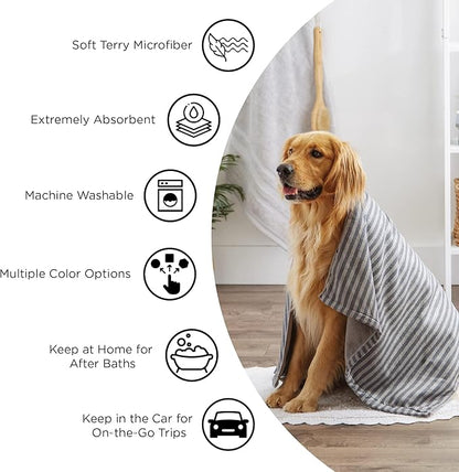 Bone Dry Pet Grooming Microfiber Towel, Embroidered Collection, X-Large,41x23.5", Blue