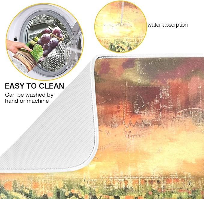Grapes Wine Glass Bottle Dish Drying Mat for Kitchen Counter Absorbent Microfiber Drying Pad, Large 18x24 in
