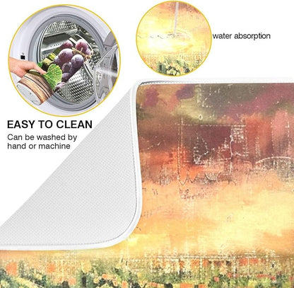 Grapes Wine Glass Bottle Dish Drying Mat for Kitchen Counter Absorbent Microfiber Drying Pad, Large 18x24 in