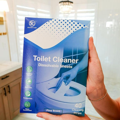 Dissolvable Toilet Bowl Cleaner Sheets (No Bottles, Easy Clean, Quick-Dissolving, Mess-Free, Septic-Safe Cleaning for Home & Office) - 40 Sheets, Pine Scent