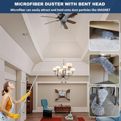 100 Inch Retractable Gap Dust Cleaner Cleaning Tools & Microfiber Feather Duster Washable and Retractable Duster Brush for Cleaning Under Appliances Furniture Ceiling Fan Dust and Cobweb Cleaner