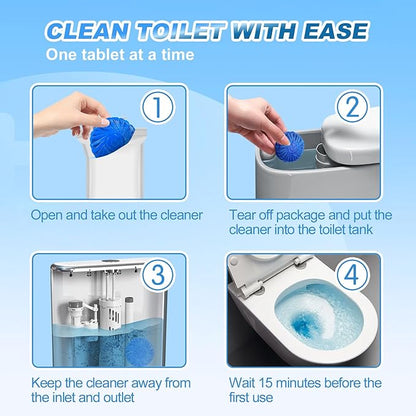 KIISIISO Automatic Toilet Bowl Cleaner Tablets Blue 30 Pack, Drop-In Tank Cleaner for Bathroom, Prevent Stains & Deodorize, Septic Safe, Long-Lasting Cleaning Tabs - Fresh Scent