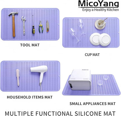 MicoYang Silicone Dish Drying Mat for Multiple Usage,Easy clean,Eco-friendly,Heat-resistant Silicone Mat for Kitchen Counter or Sink,Refrigerator or Drawer Liner Light Purple 4XL 32 inches x 18 inches