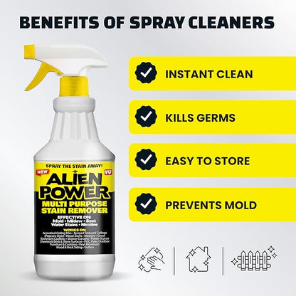 Alien Power 72 Fl Oz Instant Stain Remover Spray for Mold and Mildew and Grout, All Purpose No-Scrub Cleaner for Bathroom & Household Surfaces, Tiles, Wall, Black Mold & Washing Machines - 3 Pack Set