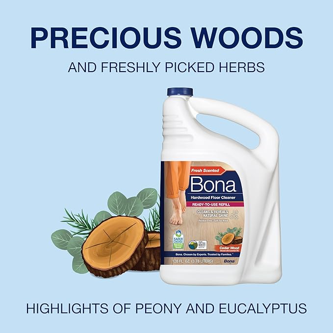 Bona Hardwood Floor Cleaner Refill - 64 fl oz - Cedar Wood - Refill Spray Mops and Spray Bottles - Residue-Free Floor Cleaning Solution for Hardwood Floors