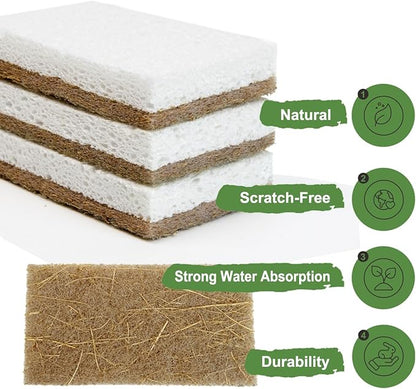 CELOX 24 Pack Coconut Fiber Biodegradable Sponges, Non Scratch Kitchen Cleaning Sponge, Eco-Friendly Dual-Sided Sponge for Dishwashing