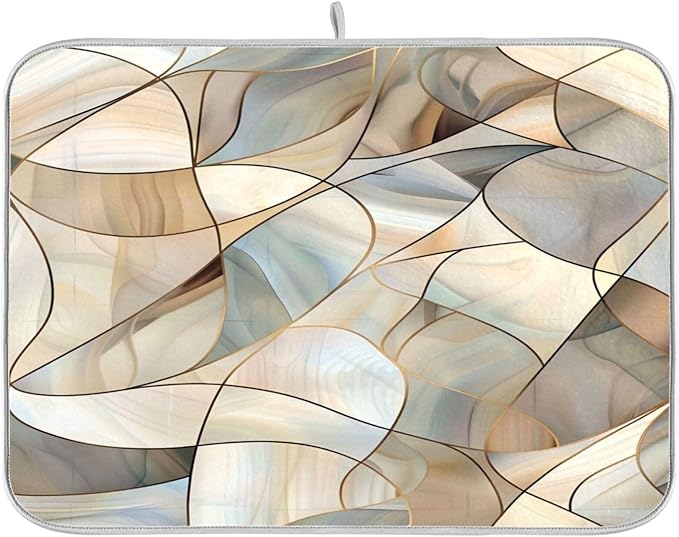 Abstract Stained Glass Pattern Dish Drying Mat for Kitchen Counter Absorbent Microfiber Drying Pad, Medium 16x18 in