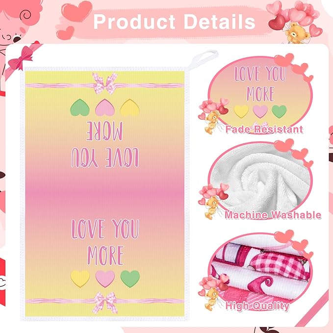 Valentines Day Kitchen Towels, 4PCS Conversation Heart Dish Towels for Cooking Cleaning, Absorbent Aesthetic Tea Towel with Hanging Loop for Home Kitchen Decor(16 X 24 Inches)
