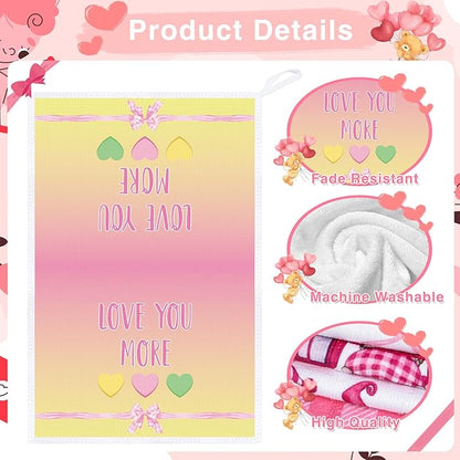 Valentines Day Kitchen Towels, 4PCS Conversation Heart Dish Towels for Cooking Cleaning, Absorbent Aesthetic Tea Towel with Hanging Loop for Home Kitchen Decor(16 X 24 Inches)
