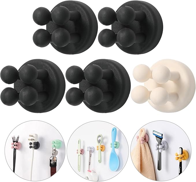 iBetterLife Razor Holder for Shower Hooks – 4Pcs Self Adhesive Wall Mounted Single Hook for Hanging Toothbrush, Functional Waterproof Utility Plug Holder for Bathroom Kitchen Living Room Office