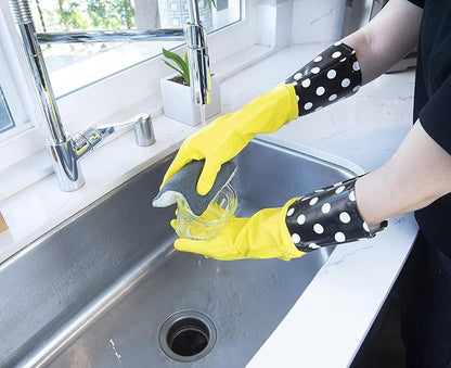 Evriholder Glam-Gloves Reusable Latex Dishwashing Gloves for Kitchen or Cleaning, Yellow, 3 Pairs, Patterns May Vary