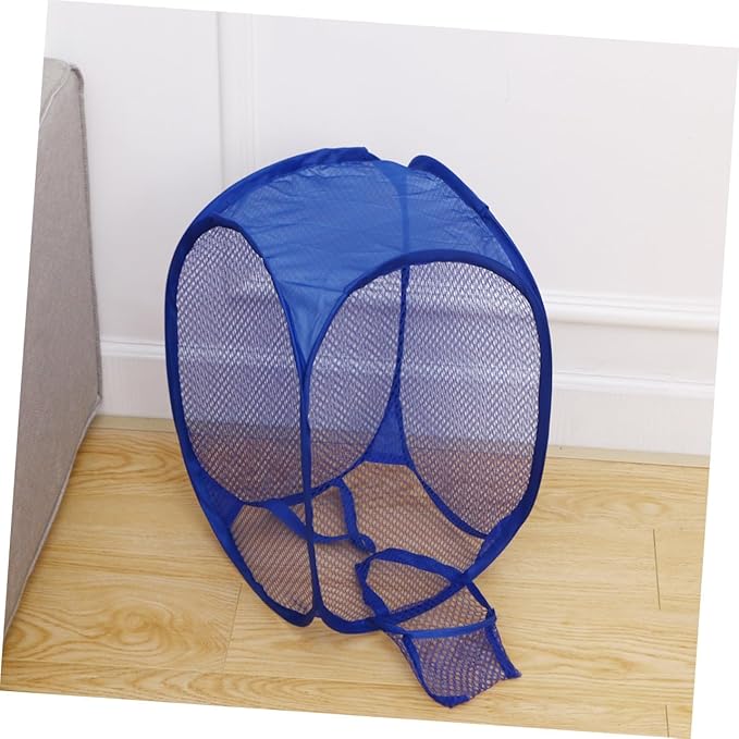 Foldable Laundry Hamper Mesh Basket with Easy Open Design for College Dorm Portable Dirty Clothes Storage Organizer Blue