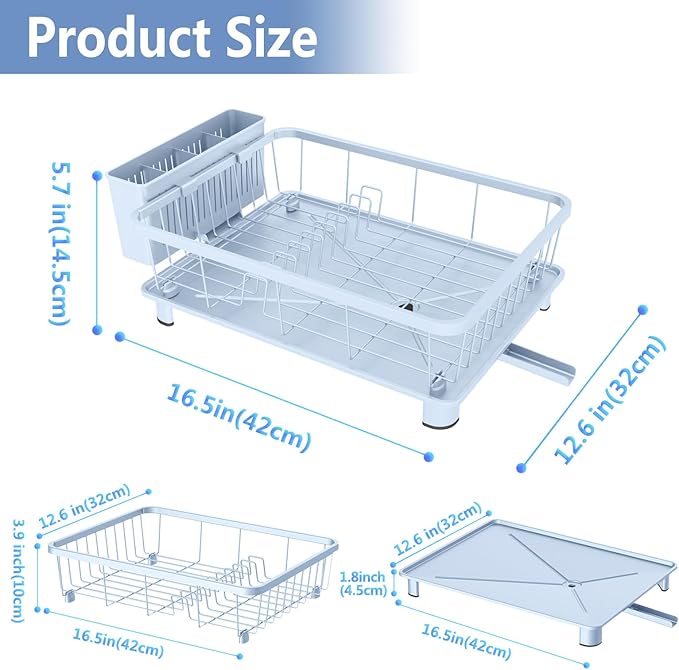 Hiviweer Blue Dish Drying Rack, Dish Rack,Space-Saving Dish Racks for Kitchen Counter with Utensil Holder,Gifts for Women Mothers Day, Kitchen Gadgets & Decor