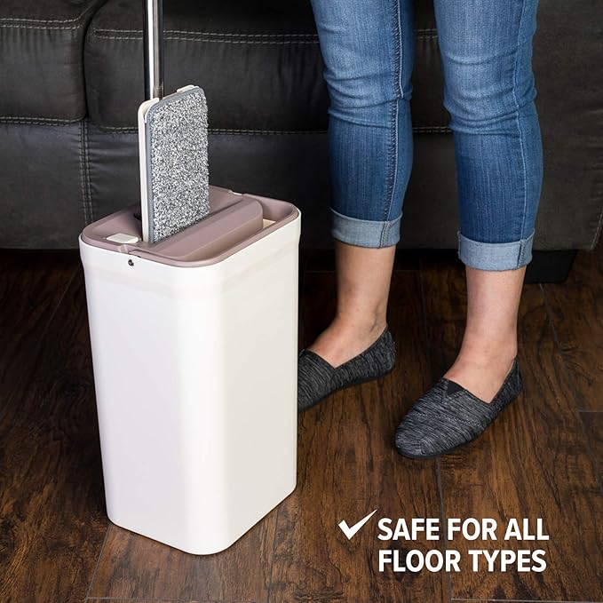 Micro Flat Mop & Bucket System, Hands-Free Wringing Floor Cleaning, 3 Washable & Reusable Microfiber Pads, Wet or Dry Usage on Wood, Marble, Tile, Laminate, Ceramic and Vinyl Floors