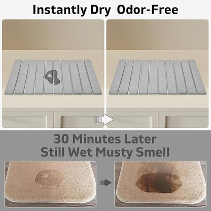 Large Stone Dish Drying Mat for Kitchen Counter, 24"(L)×16"(W), Collapsible Quick Dry Dish Drying Mat, Ultra Absorbent Diatomaceous Earth Mats for Dishes Bottles Cups, Match Any Countertop (Dark Grey)