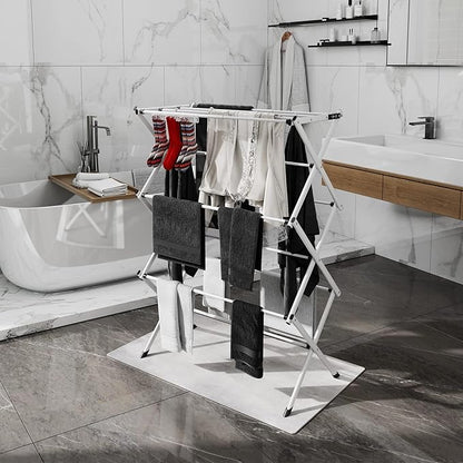 3 Tier Clothes Drying Rack, Foldable Drying Rack Clothing,Indoor & Outdoor Laundry Rack for Drying Clothes,Space-Saving Design, Metal Collapsible Dryer Racks for Laundry-White+Black