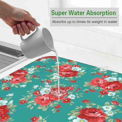 Dish Drying Mat Drainer Pads - Extra Large Microfiber Drying Mats for Dishes Kitchen Counter Super Absorbent Pads for Draining Racks (Green,16"x18" )