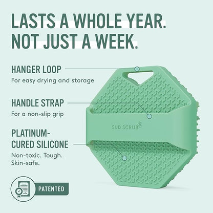 Sud Scrub® Antimicrobial Silicone Body Scrubber, Exfoliating Body Brush for Sensitive Skin, Antibacterial Shower Scrubber for Body, Bathroom Essentials for Men & Women, Mint