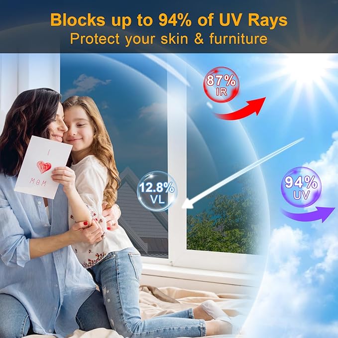 One Way Window Privacy Film See Out Not in, Window Tint for Home, Reflective Mirror Glass Windows Coverings Sun Heat UV Blocking, Silver, 29.5 inch x 78.74"