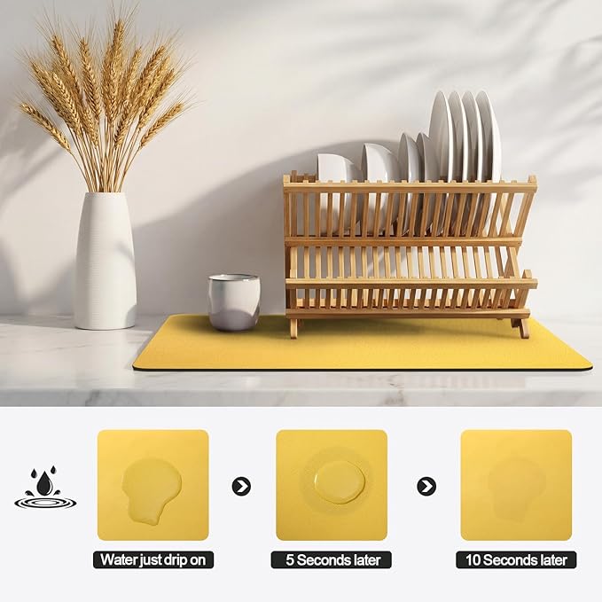 Ecotrim - Dish Drying Mat for Kitchen Counter | Coffee Bar Mat for Countertops | Heat Resistant Drainer Mat with Non-slip Rubber Backed | Hide Stain Kitchen Absorbent Draining Mat | Yellow 18"x24"
