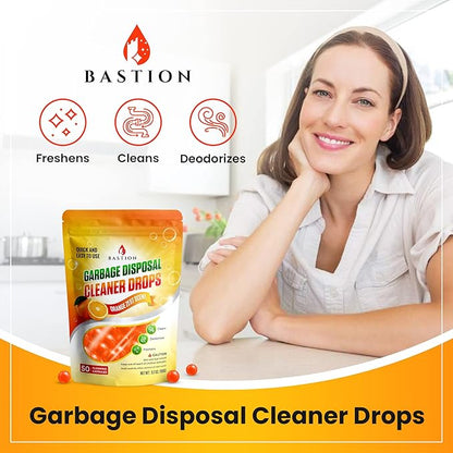 Garbage Disposal Cleaner and Deodorizer Drops Bundle -Orange & Lemon Scented Kitchen Sink Freshener Pods & Drain Odor Eliminator Disposer Care Balls by Bastion