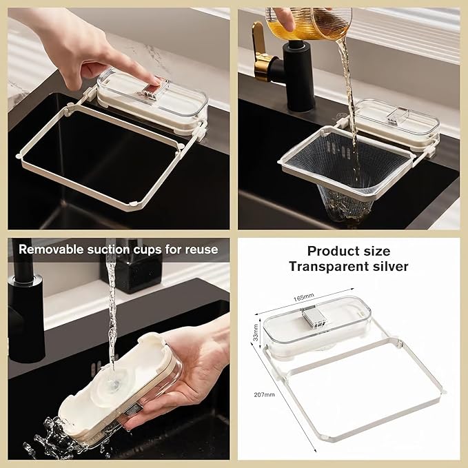 Sink Drain Strainer 2025 New Suction Cup Sink Kitchen Net Strainer Colander Collapsible Corner Sink Strainer Over for Food Waste Filtering Kitchen Leftover Have Mesh Bags (Black, Filter 50Pcs)