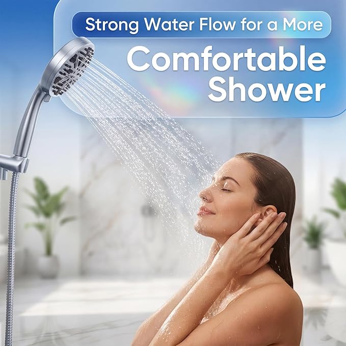 High Pressure Handheld Shower Head, 5" Large 10-Mode Filtered Showerhead with 59" Stainless Steel Hose, Hard Water Filter, Detachable Sprayer for Bath