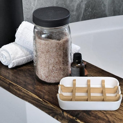 Aoheuo Modern Bamboo Fiber (2 Pack) Soap Holder and Soap Dish Combination (Removable),5.12 Long by 3 Wide, 0.98 inches high, Used in Kitchens, bathrooms, and bar Sinks