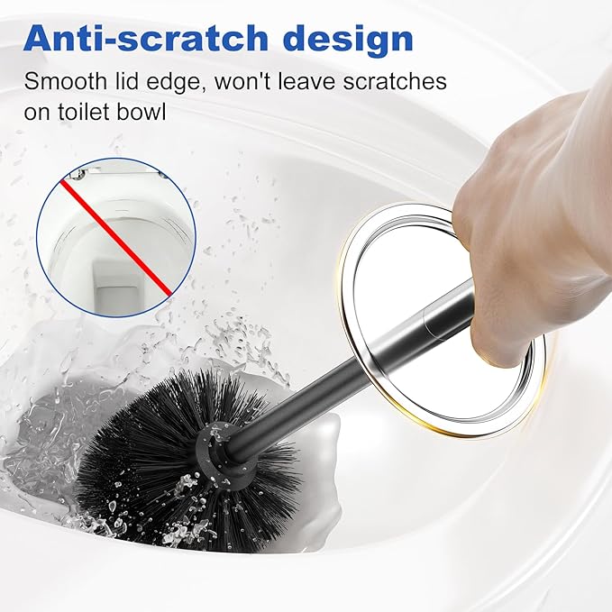 Toilet Brush and Holder Set：304 Stainless Steel Heavy Duty Toilet Bowl Brush，Removable Inner Bowl and Splash Protection，Bathroom Toilet Brush-Dense Bristles for Through Cleaning