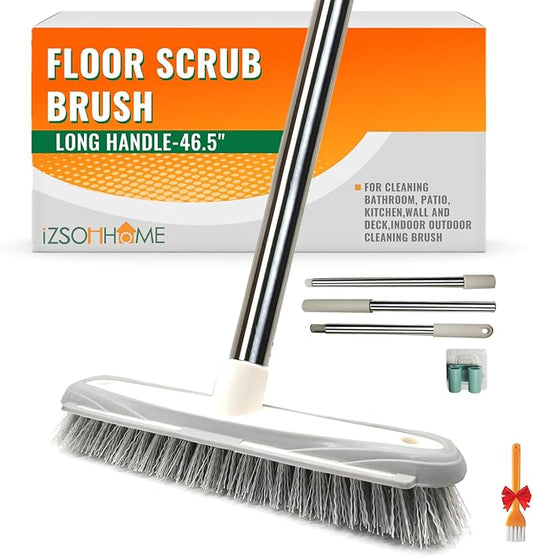 Push Broom,Tub Tile Broom Brush,Stiff Bristles Broom for Shower Cleaning, Patio, Kitchen,Grout and Garage,Indoor Outdoor Cleaning Brush,Adjustable Stainless Steel Long Handle-46.5"…