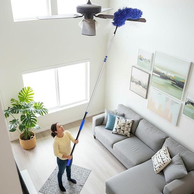 wlich 26ft High Reach Duster Kit, Aluminum 5-20ft Fan & Window Cleaner Set, Versatile Dusting Set with 5 Replaceable Heads for Cleaning Fans, Windows, and Hard-to-Reach Areas Outdoors Without Ladder