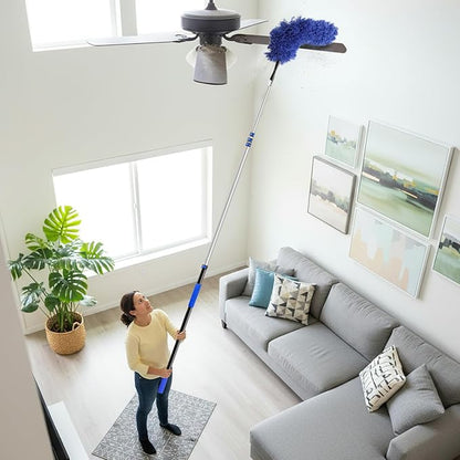 wlich 26ft High Reach Duster Kit, Aluminum 5-20ft Fan & Window Cleaner Set, Versatile Dusting Set with 5 Replaceable Heads for Cleaning Fans, Windows, and Hard-to-Reach Areas Outdoors Without Ladder