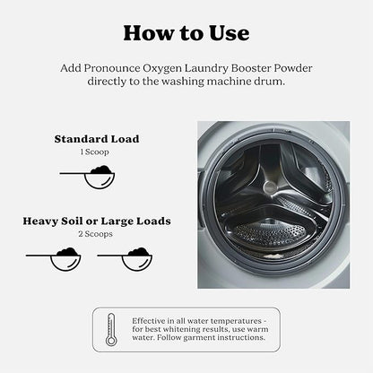 Pronounce Oxygen Laundry Booster with Enzymes - Brightens White & Tough on Stains, Fights Odor. Stain Remover, Cleaner Ingredients, Fragrance Free - Ultra Concentrated, HE - 60 Loads (Unscented)