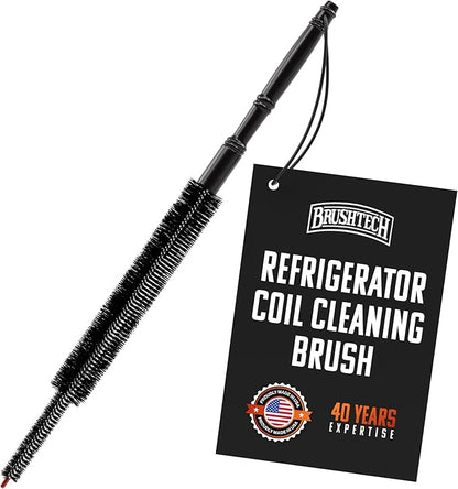 Brushtech Appliance Care Refrigerator Coil Cleaning Brush - Tapered Flexible Design for Deep Dust Removal & Appliance Maintenance - 15.25" Slim Nylon Bristles on Metal Wire Handle