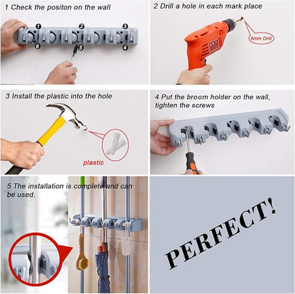 HYRIXDIRECT Broom Hanger Wall Mount Broom and Mop Organizer Wall Hanging Garden Tool Organizers Rack Garage Laundry Room Organizations and Storage with Hooks Heavy Duty