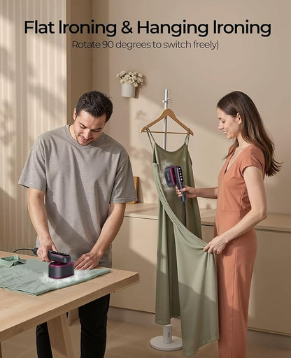 Travel Steamer for Clothes Adequate Portable: 2-in-1 Mini Handheld Garment Steamer Iron - 15s Heat Up & 5 Adjustable Steam - Large Ceramic Panel - 110-120V