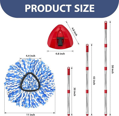 Spin Mop Replacement Set for O-Ceda 2-Tank System, Includes 2 Mop Head Replacement, 1 Mop Handle (30-58in Adjustable 4-Section Pole), 1 Spin Base