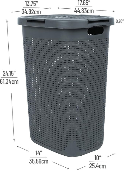 Mind Reader Slim Laundry Hamper with Lid, 60L Tall Clothes Basket, Narrow Tapered Design for Bathrooms, Closets and Laundry Rooms, Plastic, Gray